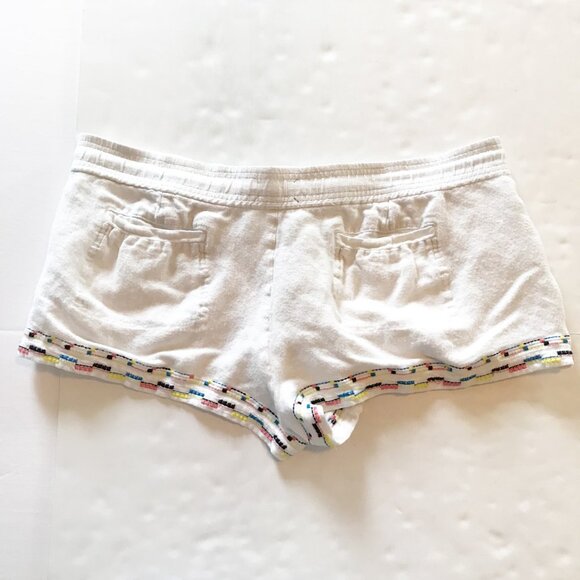 LOU & GREY White Linen Blend Stitching Detail Shorts Womens Large - Picture 3 of 10